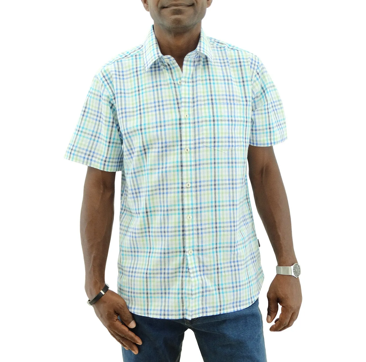 20C438, Jordache - Men's Casual s/s Plaid Shirt - Turq