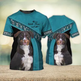 3D Dog T Shirts, Appenzeller Love Never Walk Alone DarkCyan All Over Print T-Shirt, Gift For Pet Loves