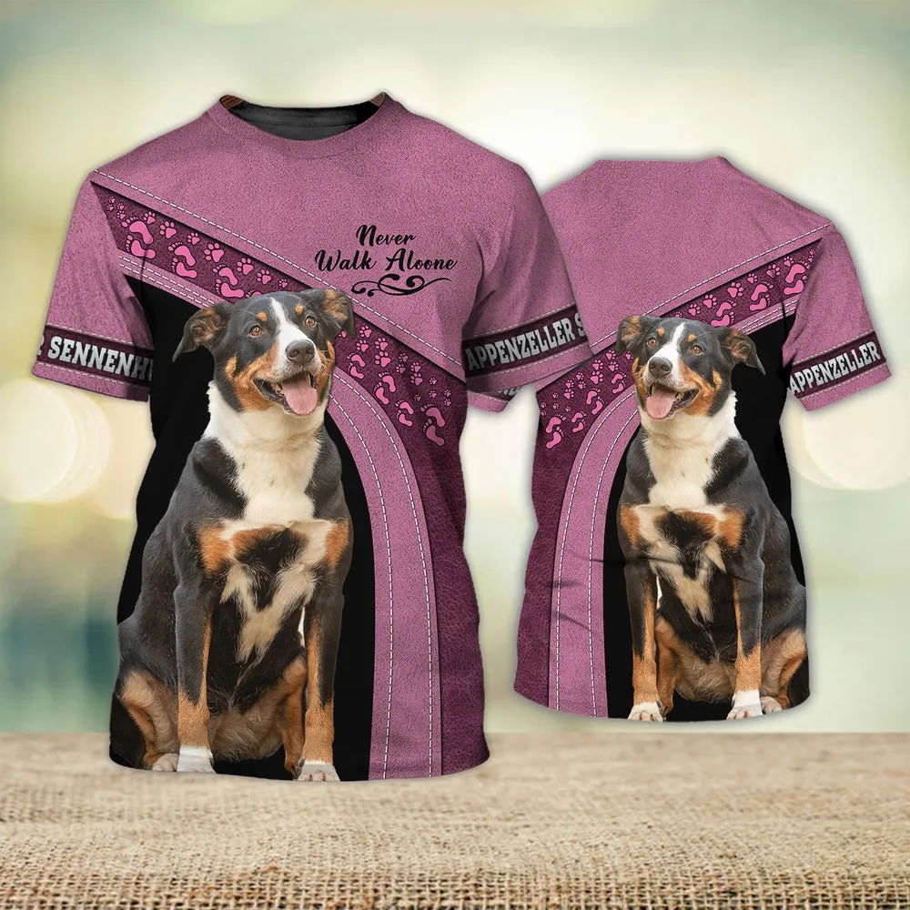 3D Dog T Shirts, Appenzeller Sennenhund Love Never Walk Alone All Over Print T-Shirt, Gift For Pet Loves