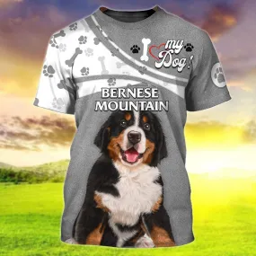 3D Dog T Shirts, Bernese Mountain I Love My Dog All Over Print T-Shirt, Gift For Pet Loves