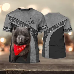 3D Dog T Shirts, Chow Chow Baby Never Walk Alone All Over Print T-Shirt, Gift For Pet Loves