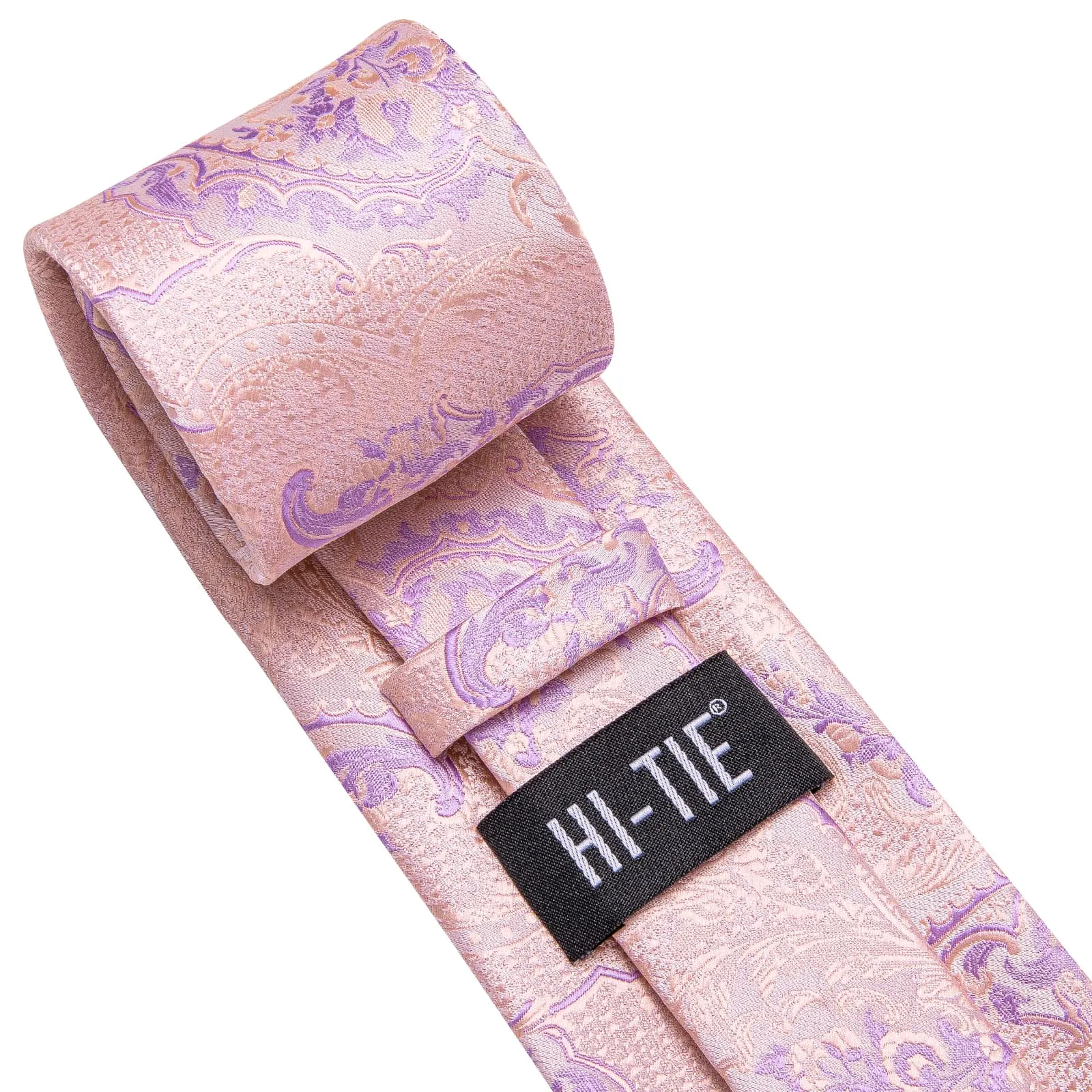 $9.99 Hi-Tie Light Pink Tie Plum Jacquard Necktie Pocket Square Cufflinks Set