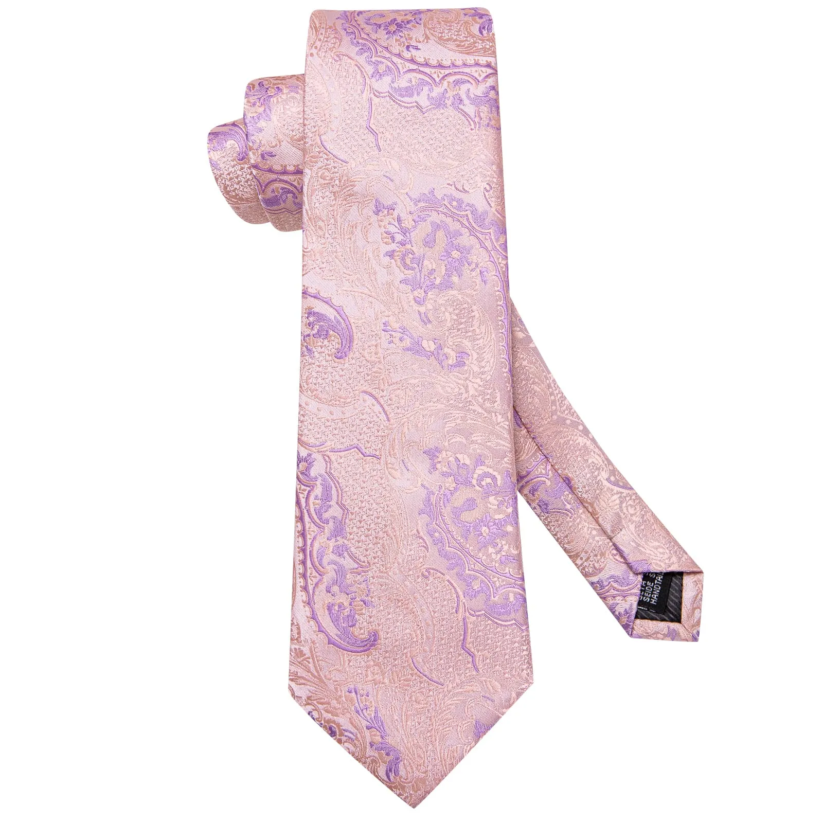 $9.99 Hi-Tie Light Pink Tie Plum Jacquard Necktie Pocket Square Cufflinks Set