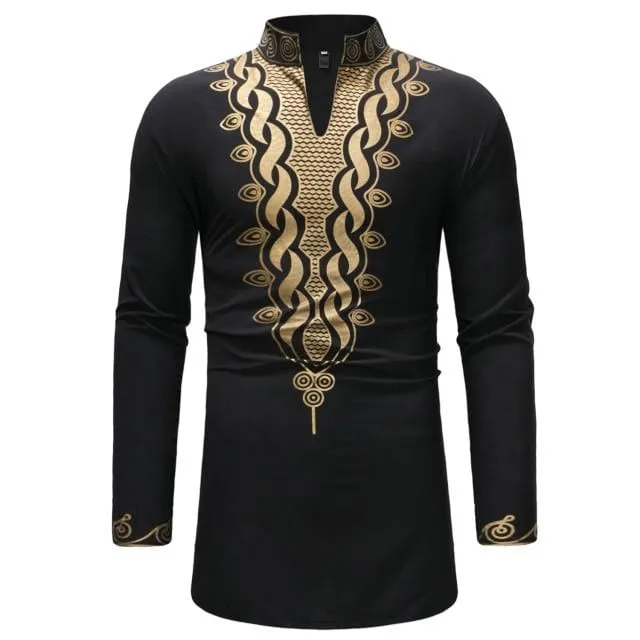 African Tribal Dashiki Longline Shirt 2018 Brand New Slim Long Sleeve Mandarin Collar Dress Shirt Men African Clothing Camisa