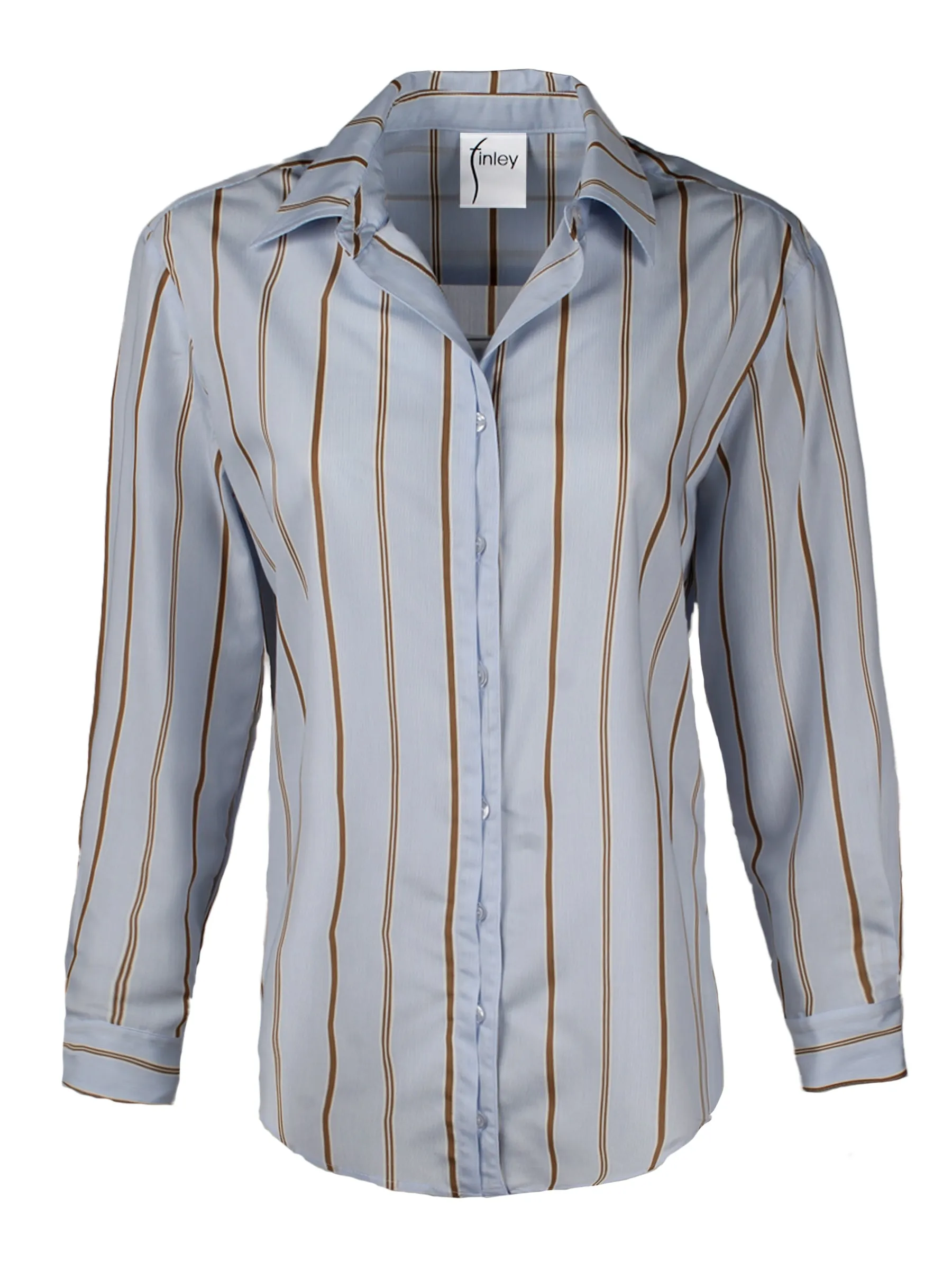 Alexa Boyfriend Shirt Blue & Tan Menswear Stripe