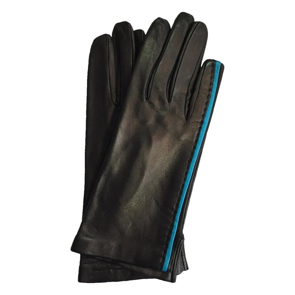 Alexandra - Women's Silk Lined Leather Gloves with Stripe