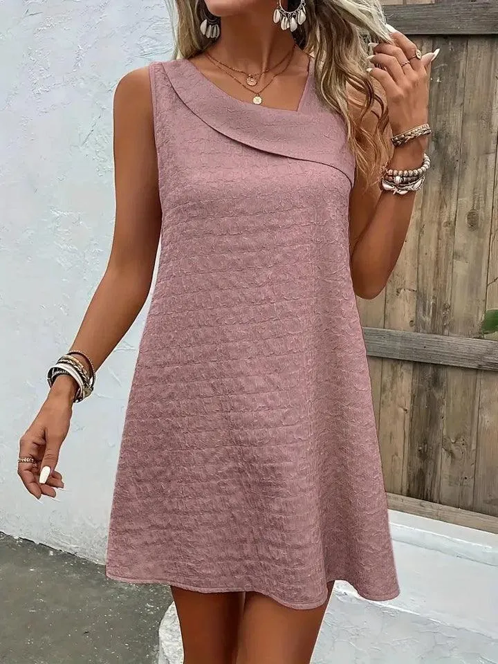 Asymmetrical Neck Sleeveless Dress