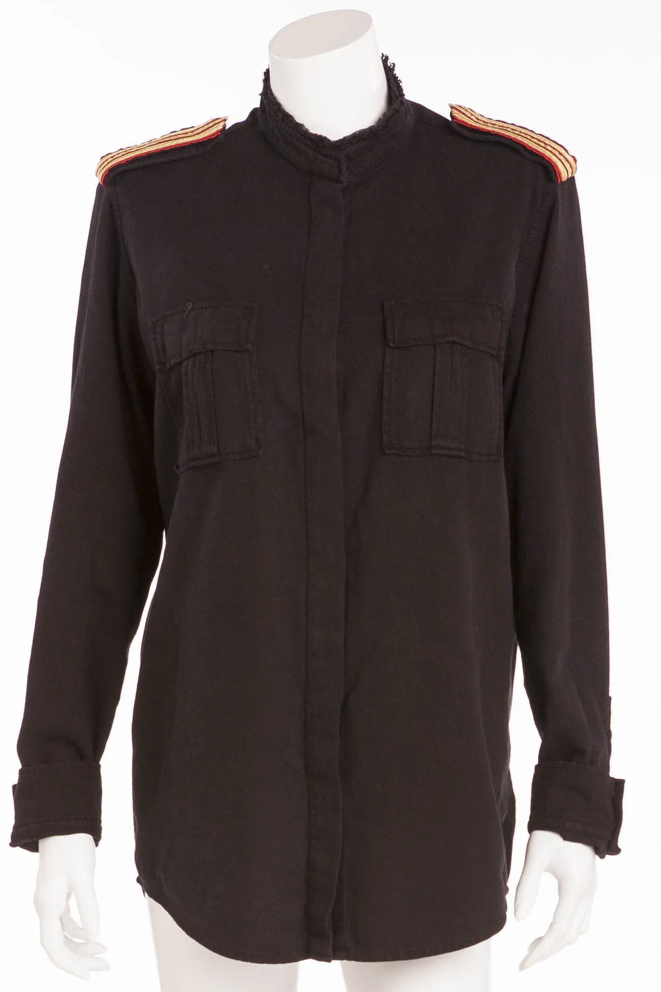 Balmain - Black Button Down Red and Gold Trimmed Shoulders - FR 40