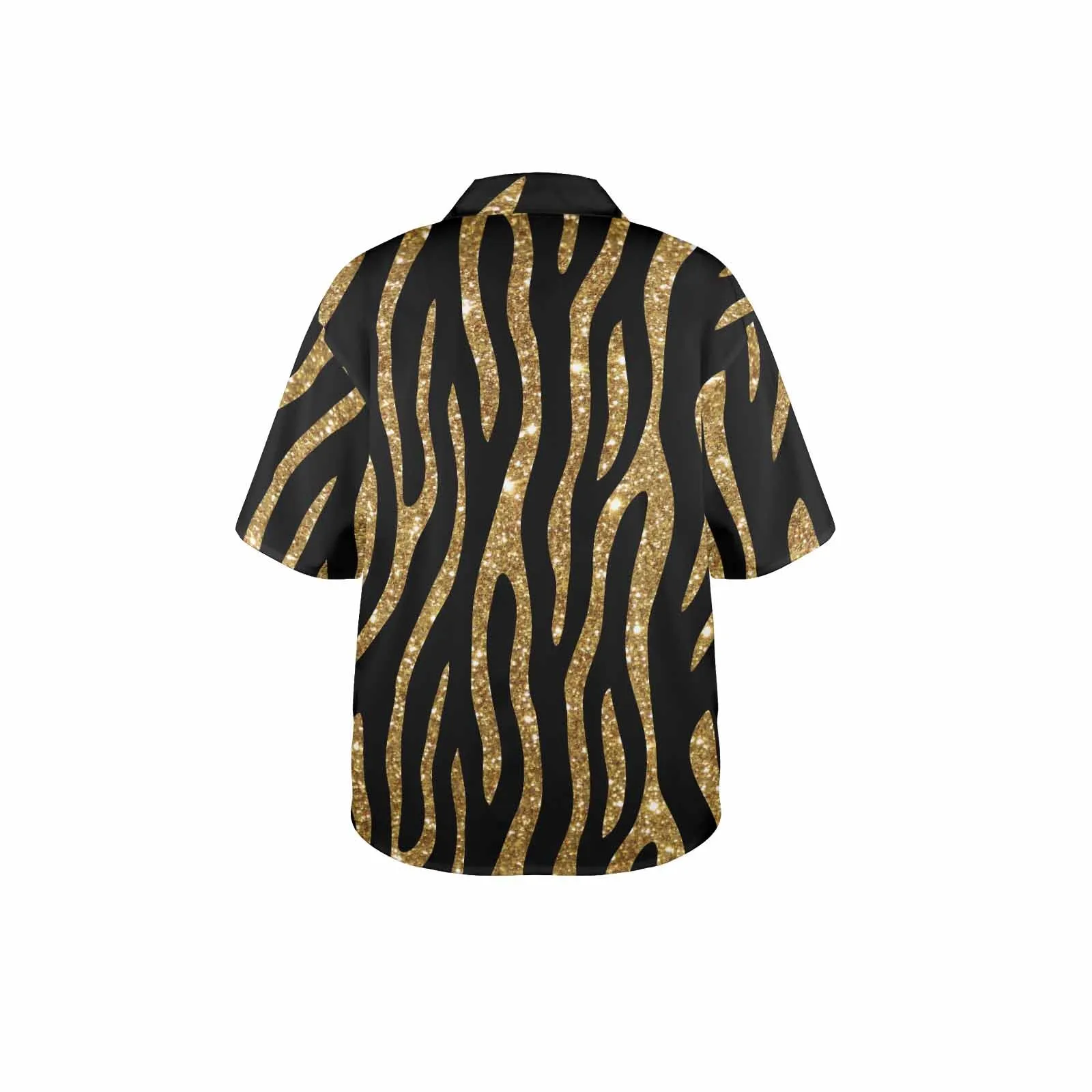 Black and Gold Glitter Leopard Print  Women's Hawaiian Shirt