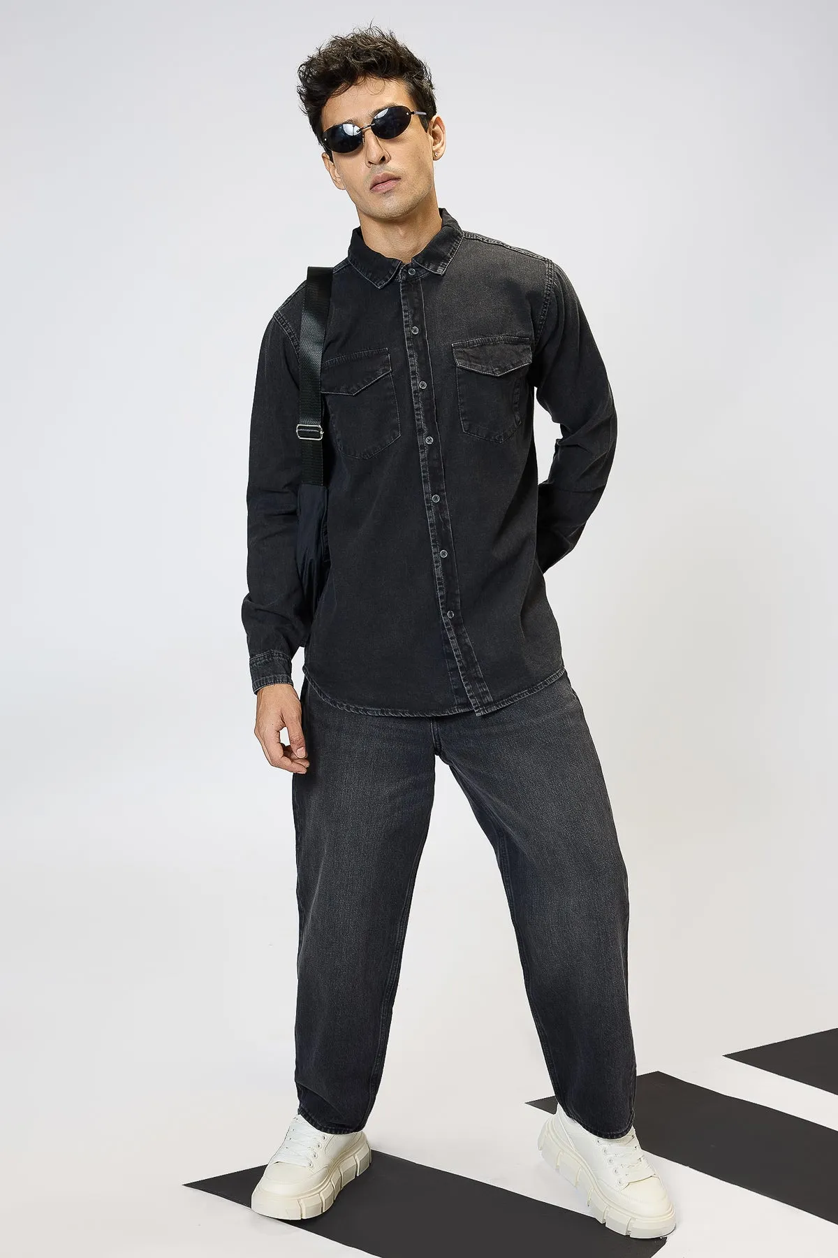 Black Gradated Denim Effect Shirt