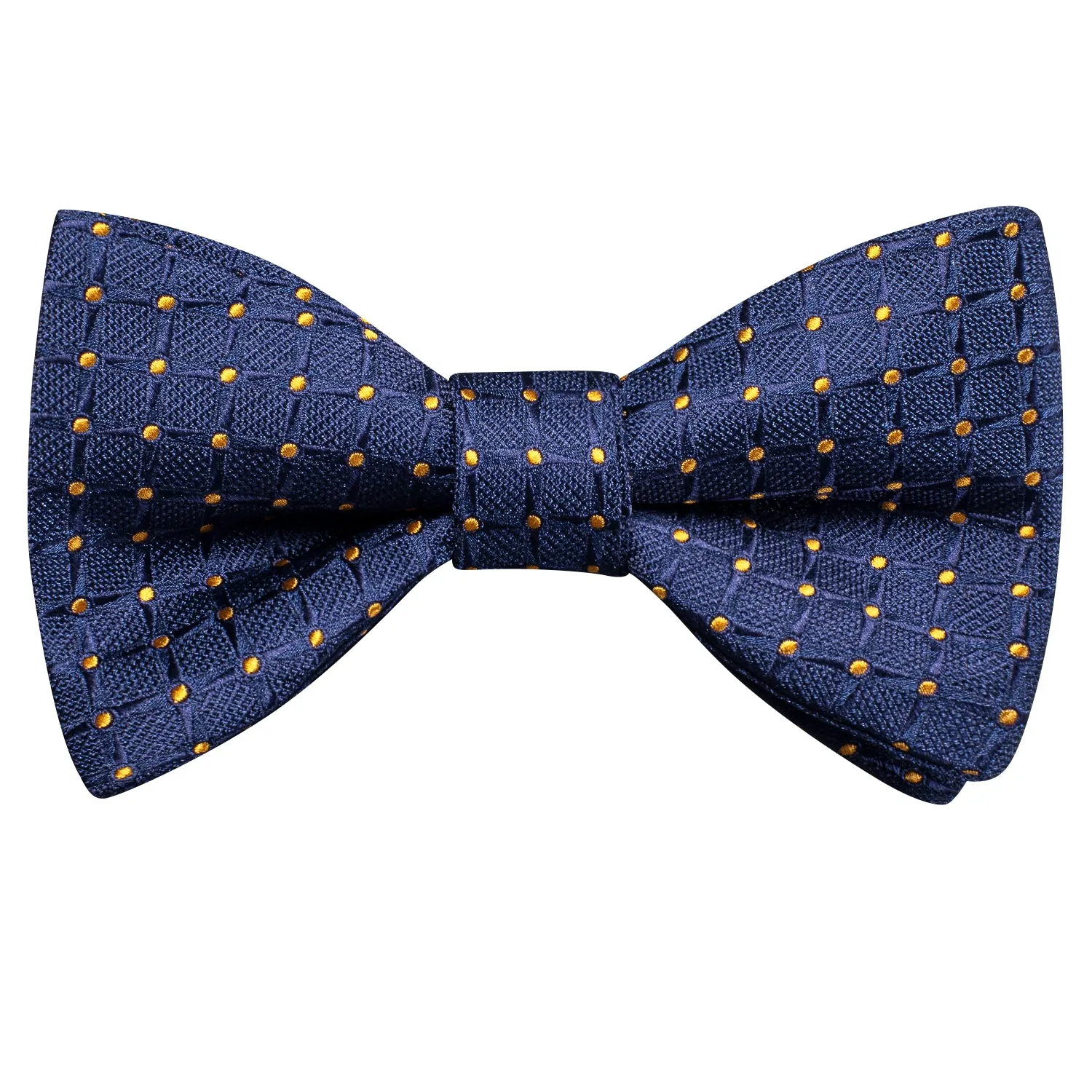 Blue Golden Dot Silk Self-tied Bow Tie Pocket Square Cufflinks Pin Set