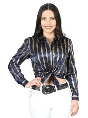 Blusa Casual Manga Larga Estampada Marino/Oro para Mujer 'El Señor de los Cielos' - ID: 44562