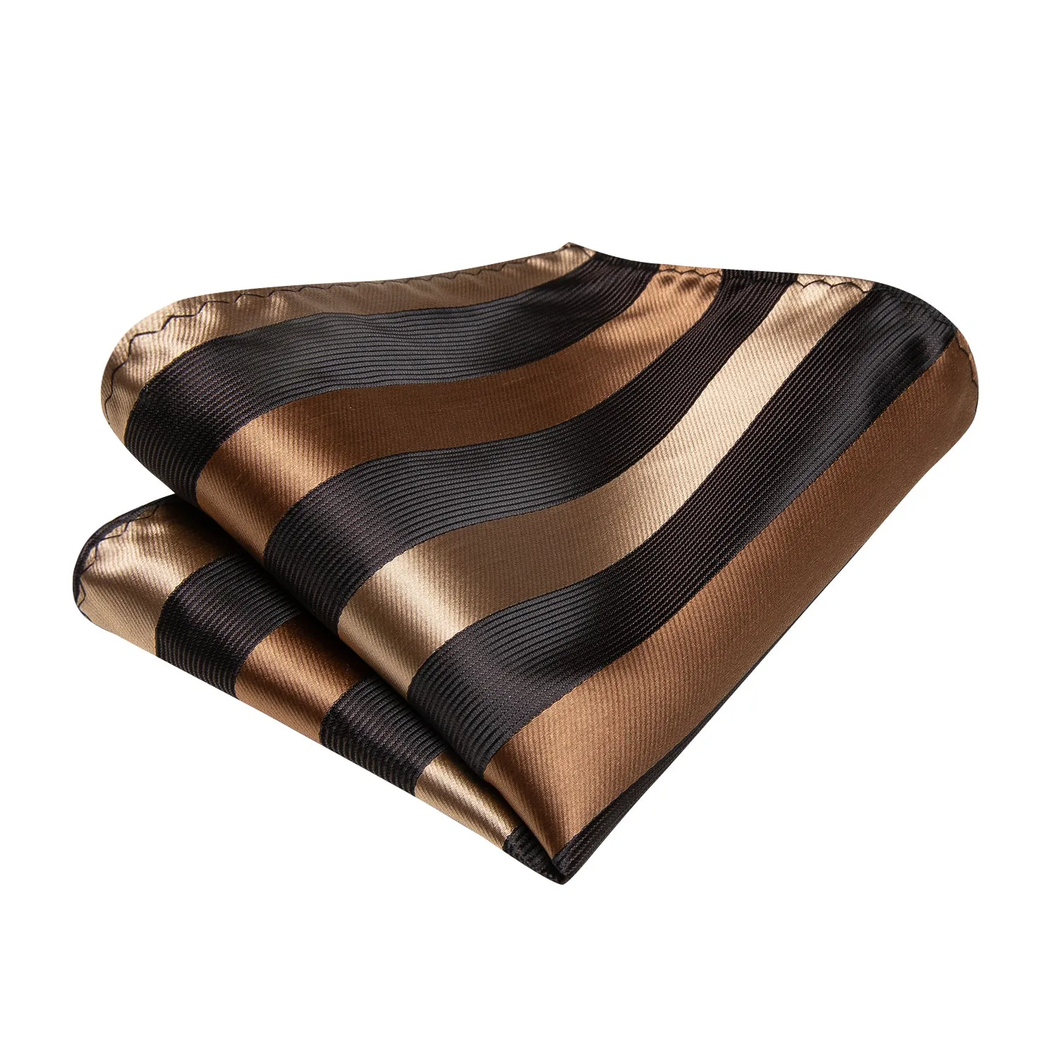 Brown Golden Strip Self-tied Bow Tie Pocket Square Cufflinks Set