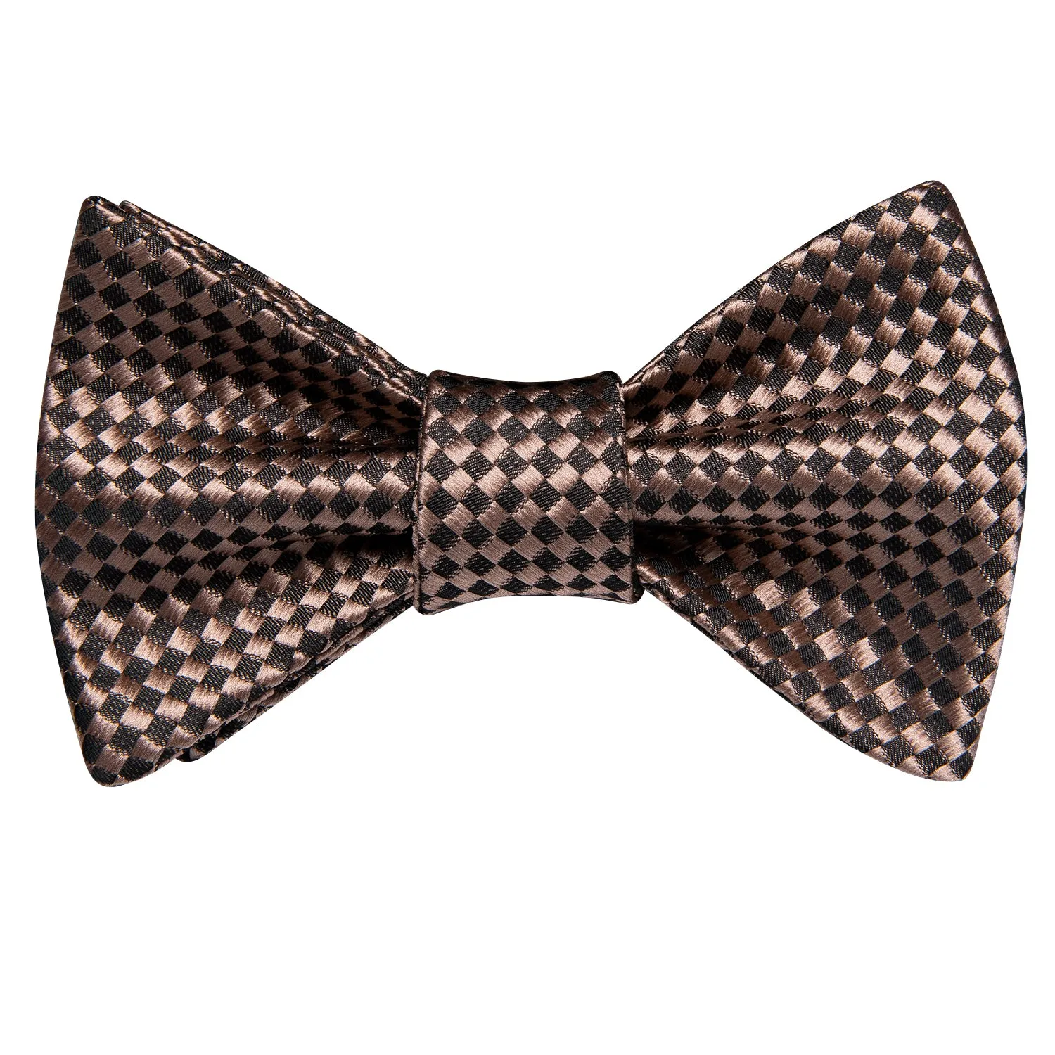 Brown Plaid Self-tied Bow Tie Pocket Square Cufflinks Set