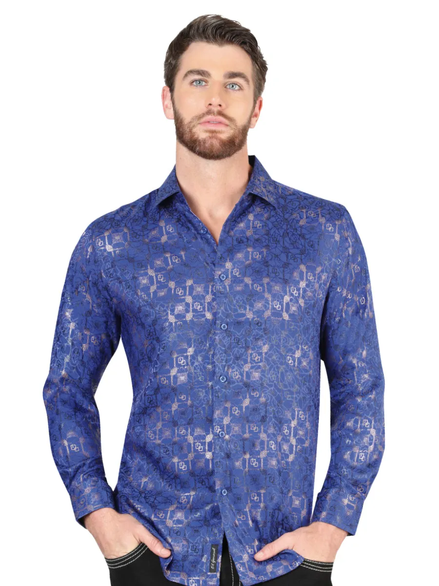 Camisa Casual Manga Larga Estampada Azul Rey para Hombre 'El Señor de los Cielos' - ID: 44575