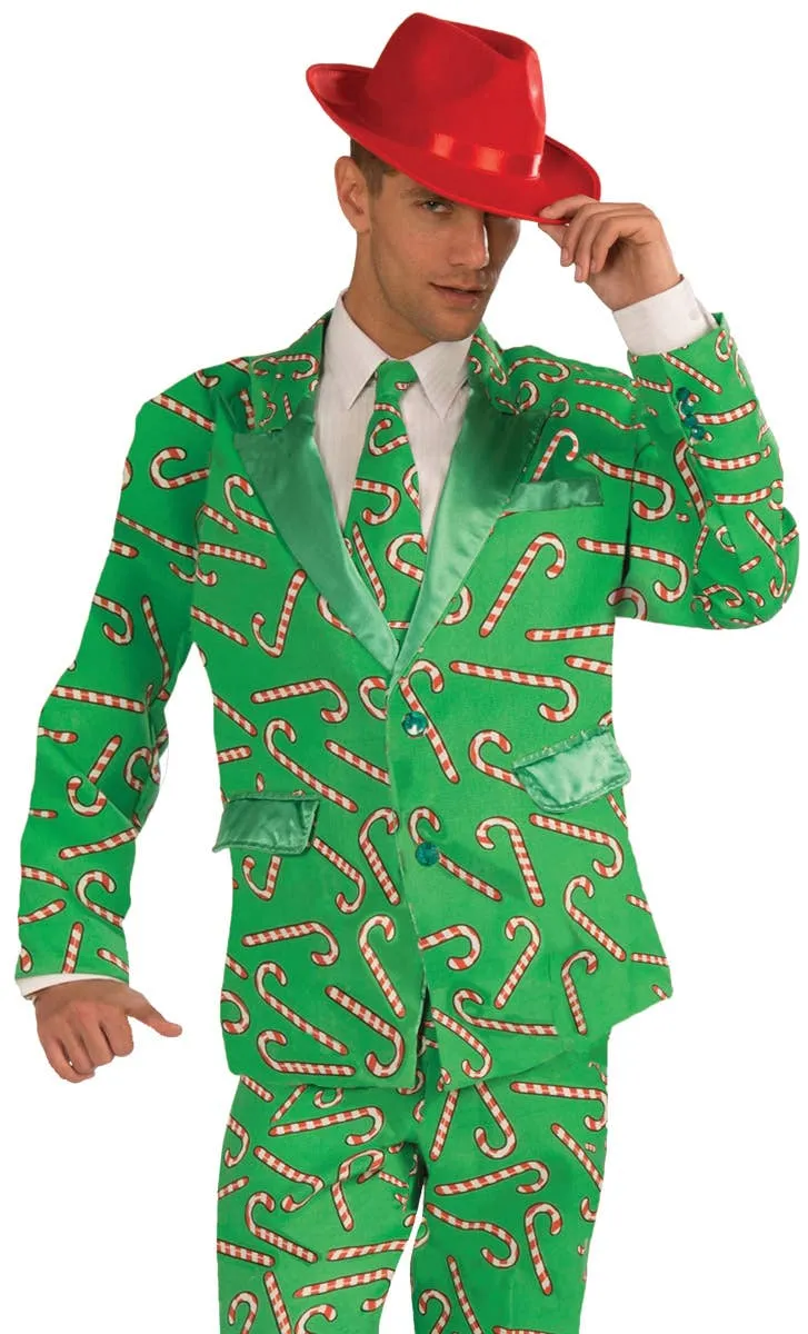 Candy Cane Print Mens Christmas Suit Costume