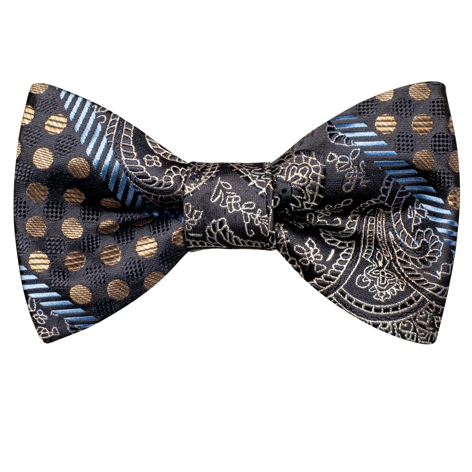 Champagne Golden Blue Novelty Silk Self-tied Bow Tie Pocket Square Cufflinks Set