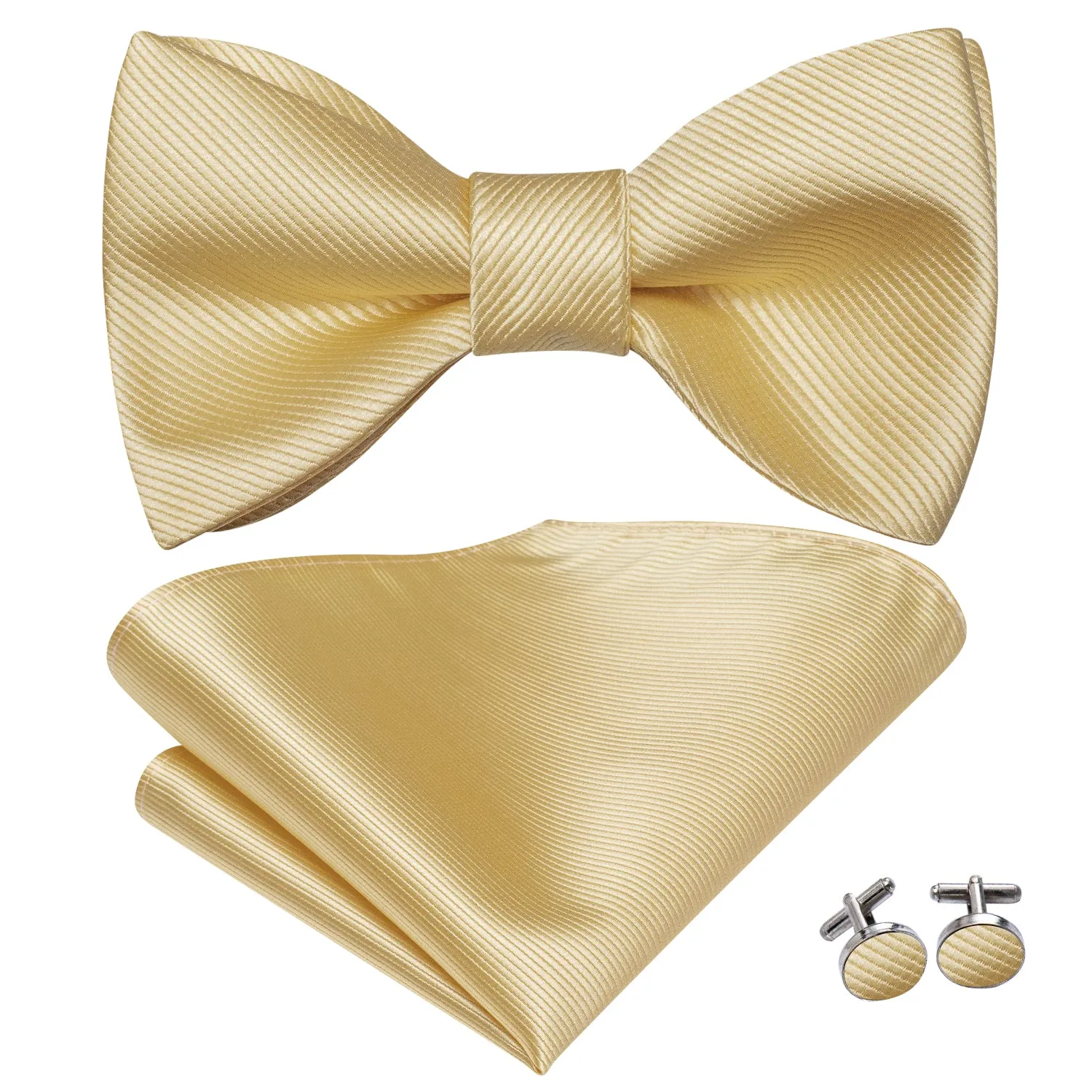 Champagne Striped Silk Self-tied Bow Tie Pocket Square Cufflinks Set