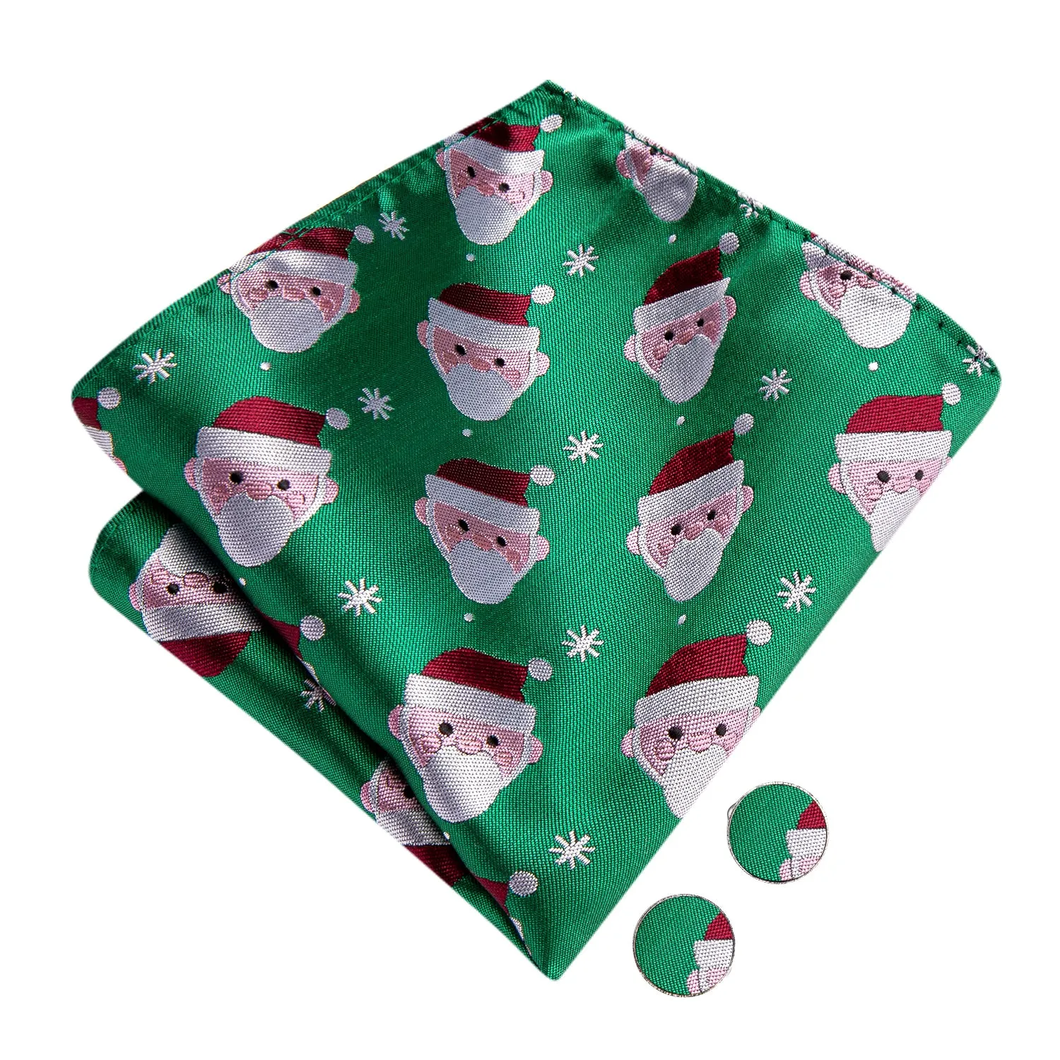 Christmas Green Snowman Pre-tied Bow Tie Hanky Cufflinks Set