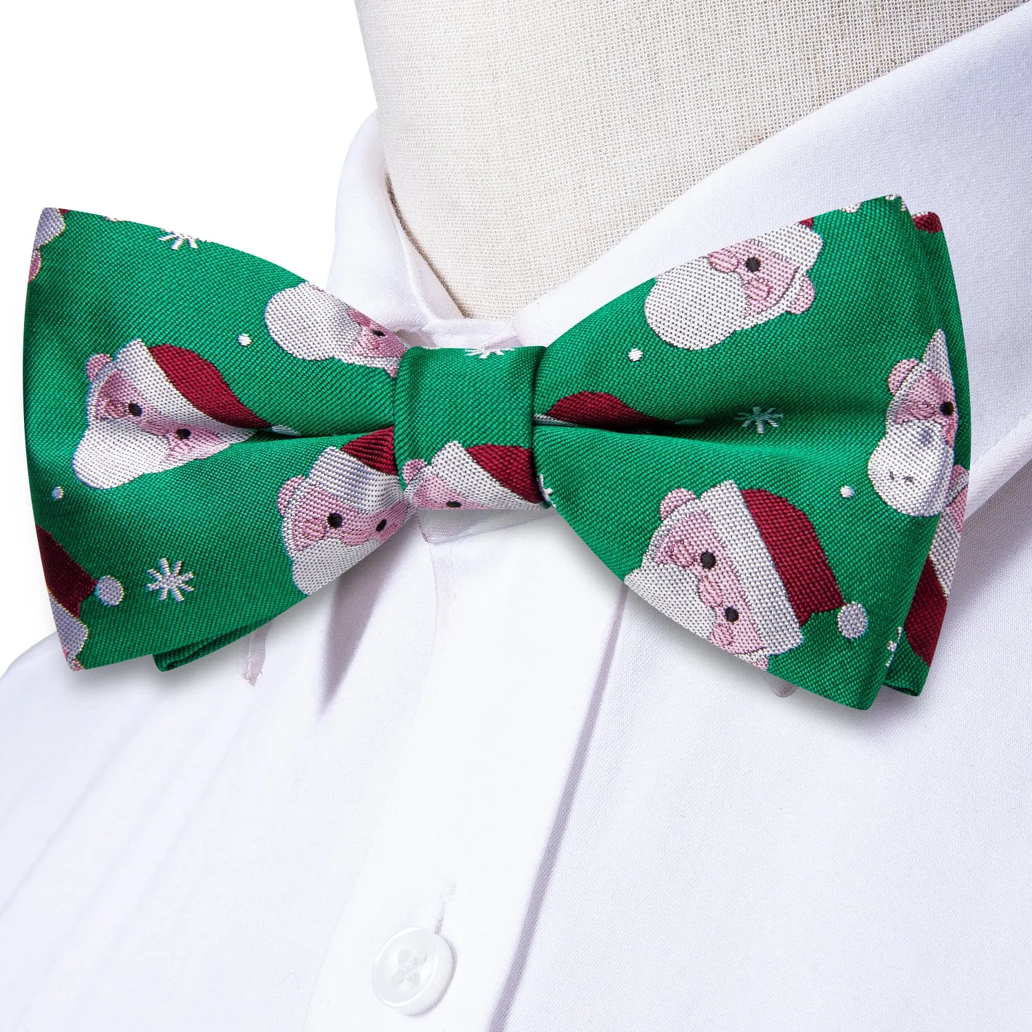 Christmas Green Snowman Pre-tied Bow Tie Hanky Cufflinks Set