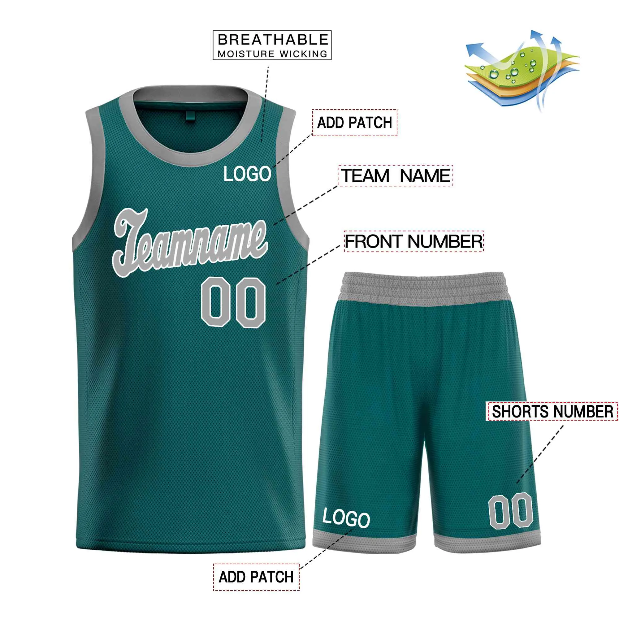 Custom Aqua Gray-White Classic Sets Sports Uniform Basketball Jersey