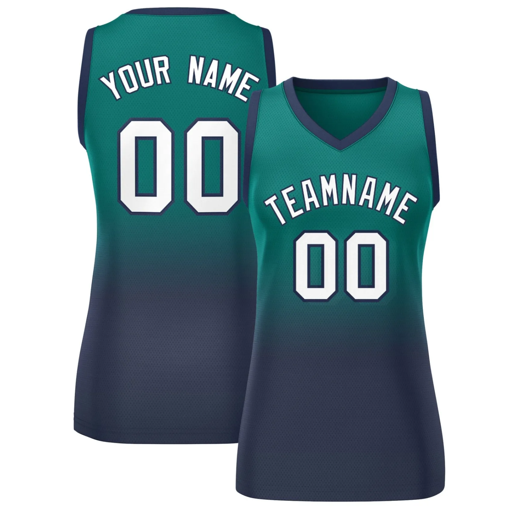 Custom Aqua Navy Gradient Fashion Tops Mesh Basketball Jersey For Women