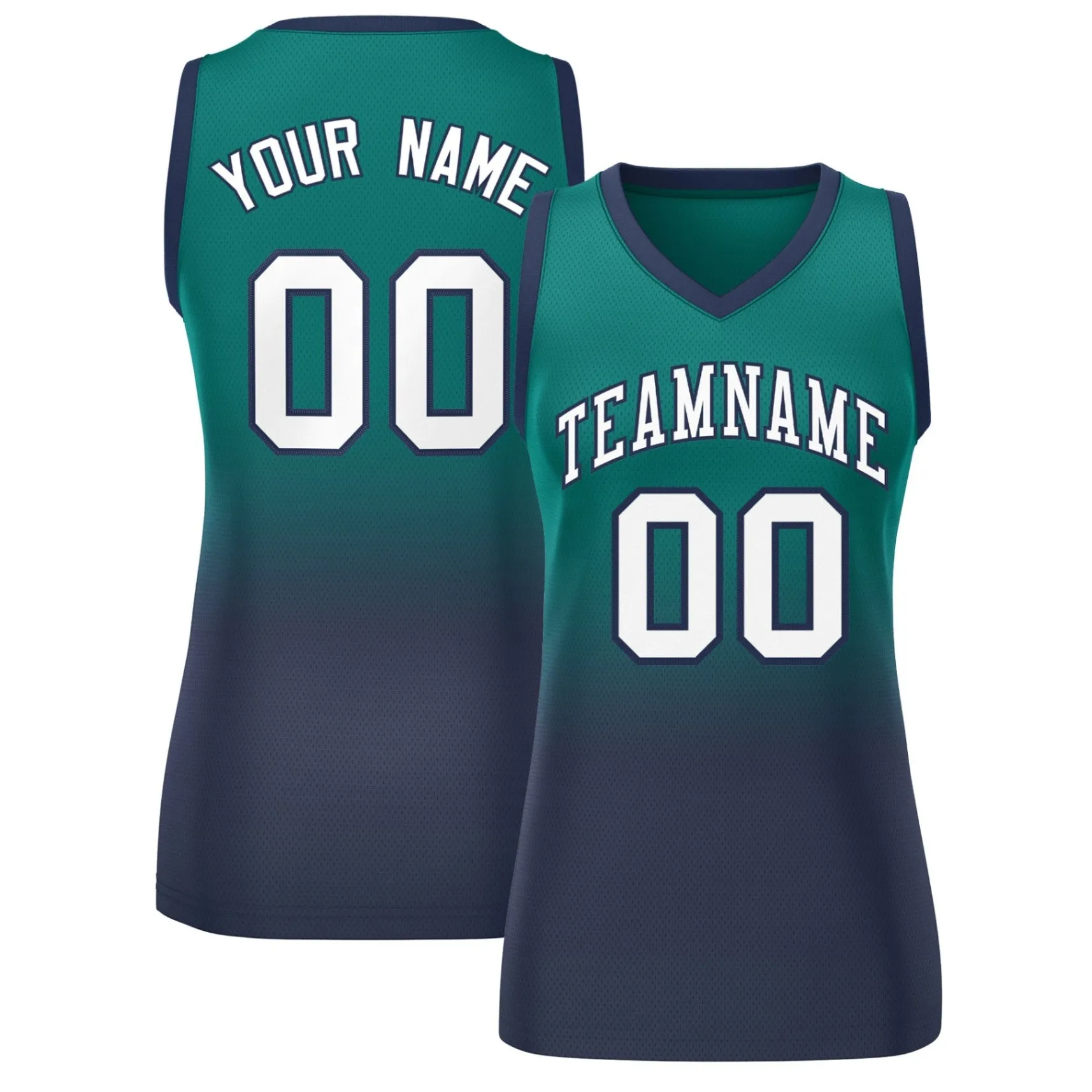 Custom Aqua Navy Gradient Fashion Tops Mesh Basketball Jersey For Women