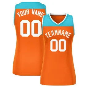 Custom Aqua Orange Color Block Fashion Tops Mesh Basketball Jersey For Women