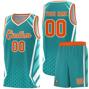 Custom Aqua Orange Diamond Pattern Side Slash Sports Uniform Basketball Jersey