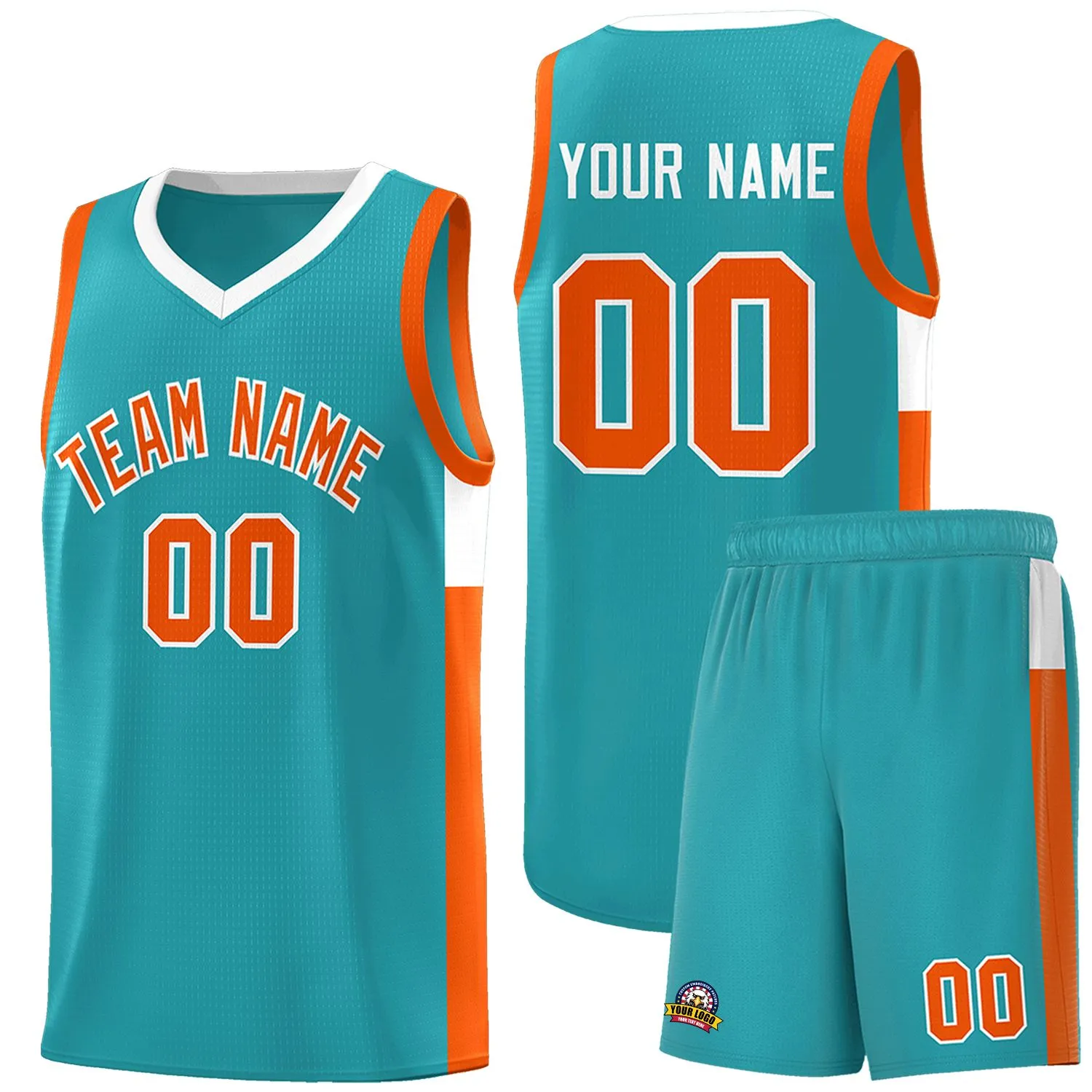 Custom Aqua Orange-White Side Two-Tone Classic Sports Uniform Basketball Jersey