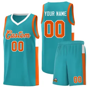 Custom Aqua Orange-White Side Two-Tone Classic Sports Uniform Basketball Jersey