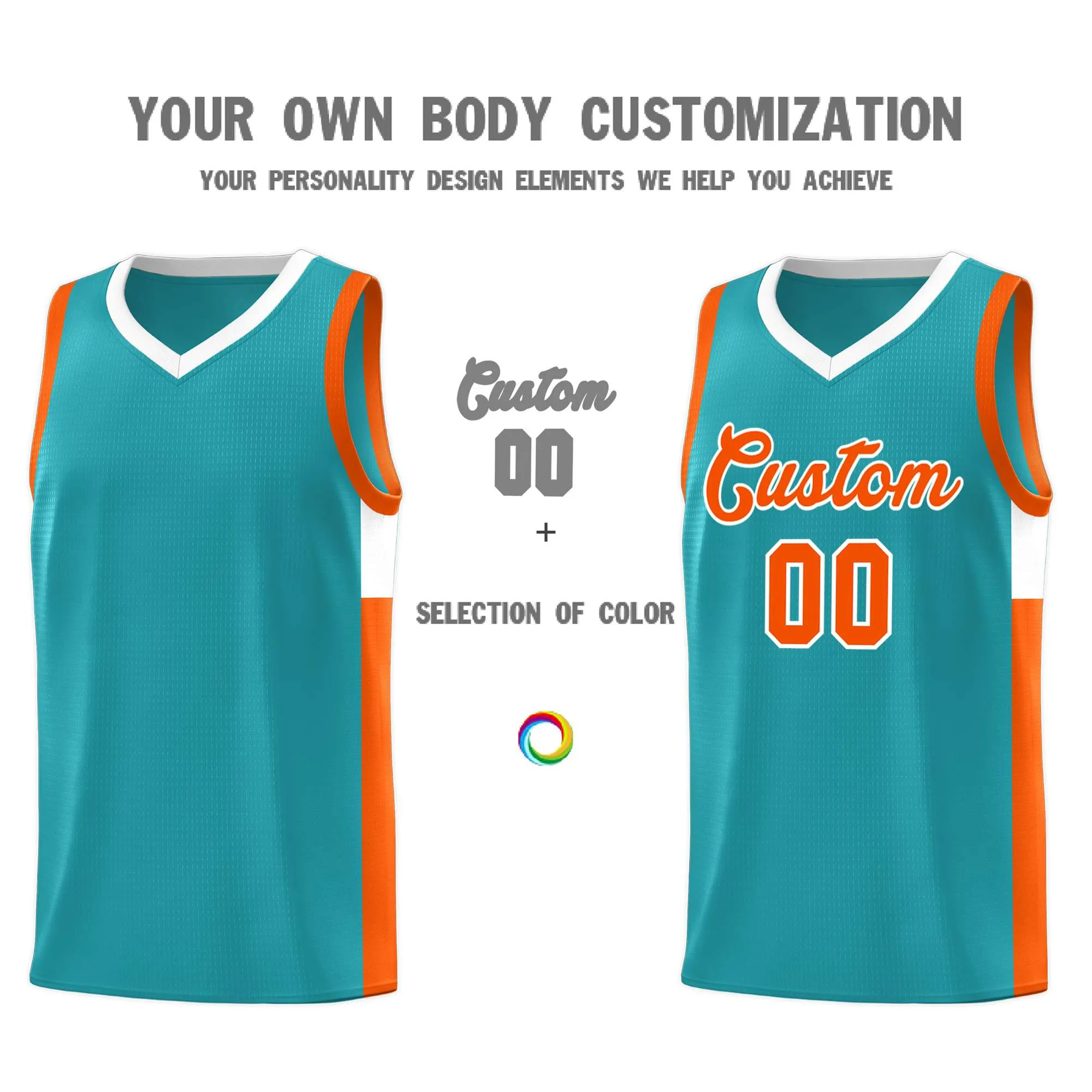 Custom Aqua Orange-White Side Two-Tone Classic Sports Uniform Basketball Jersey