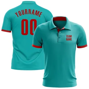 Custom Aqua Red Performance Golf Polo Shirt