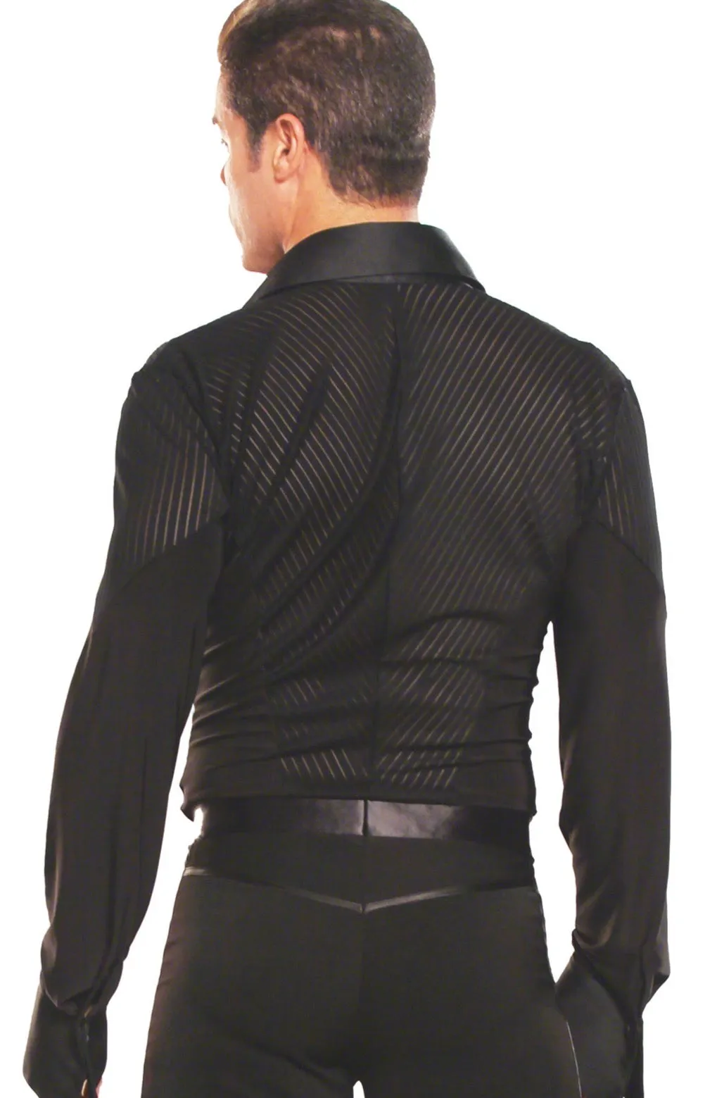 Dance America MS19 Men's Snap Closure Collared Stripe Inset Ballroom Shirt with Trunks in Stock