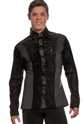 Dance America MS22 Men's Collared Ballroom Shirt with Velvet Burnout Inset without Trunks in Stock