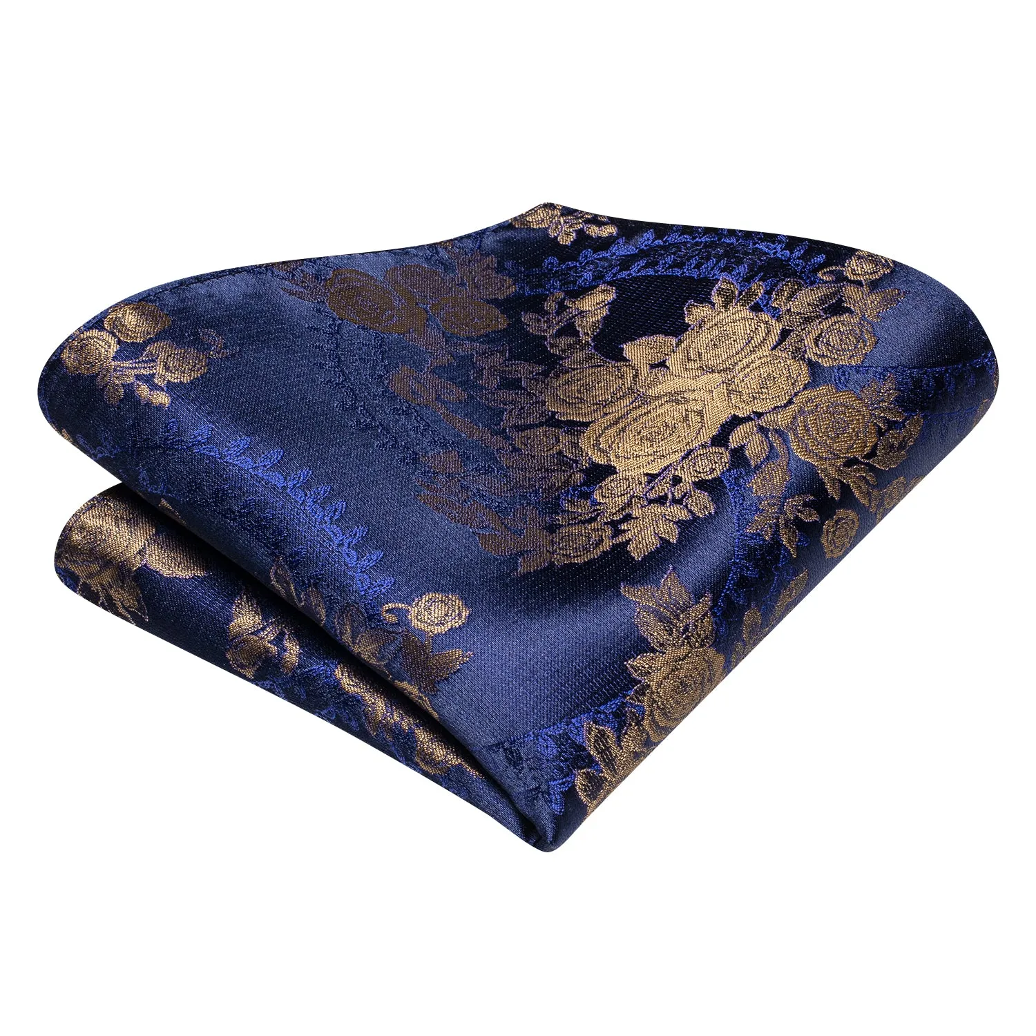 Dark Blue Champagne Floral Silk Self-tied Bow Tie Pocket Square Cufflinks Set