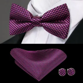 Dark Purple Arrow Novelty Pre-tied Bow Tie Hanky Cufflinks Set