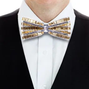 Golden White Rhinestone Pre-tied Adjustable Length Bow Tie