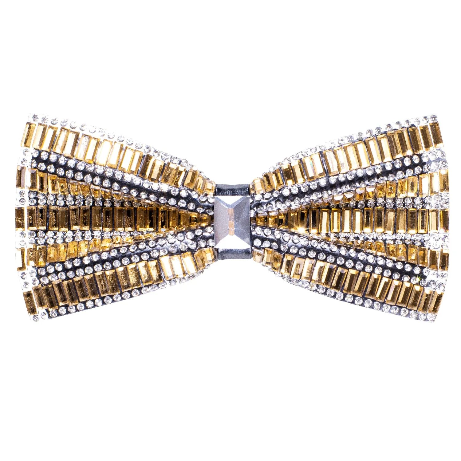 Golden White Rhinestone Pre-tied Adjustable Length Bow Tie