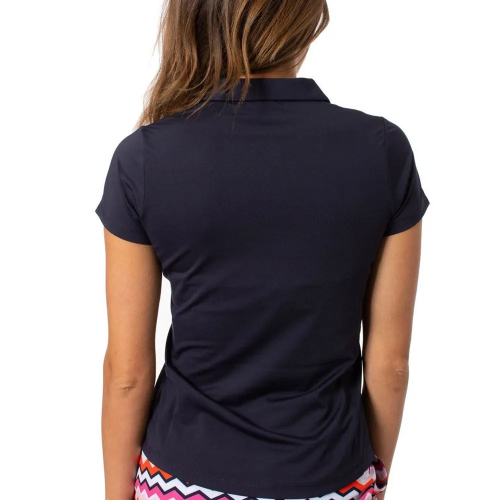 Golftini Women's Short Sleeve Ruffle Golf Polo Shirt - Navy