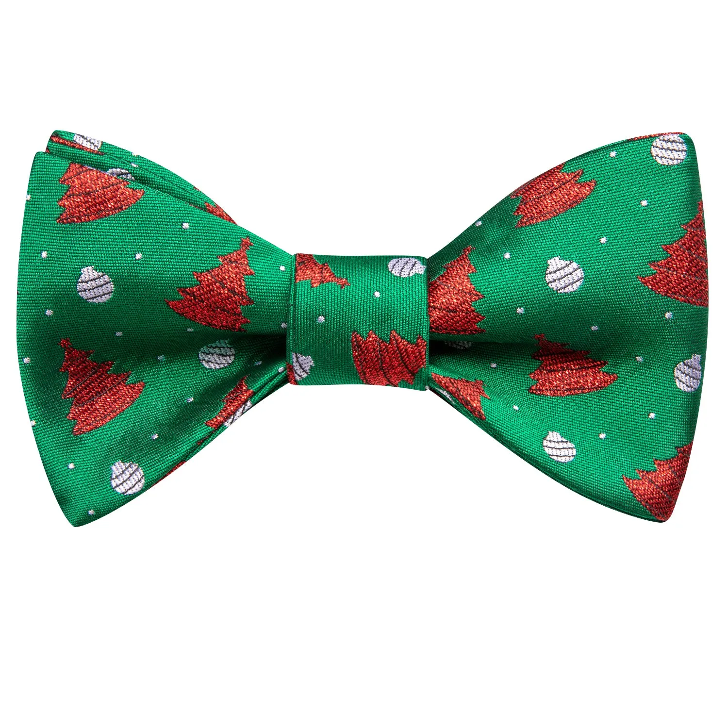 Green Red Christmas Tree Self-tied Bow Tie Hanky Cufflinks Set