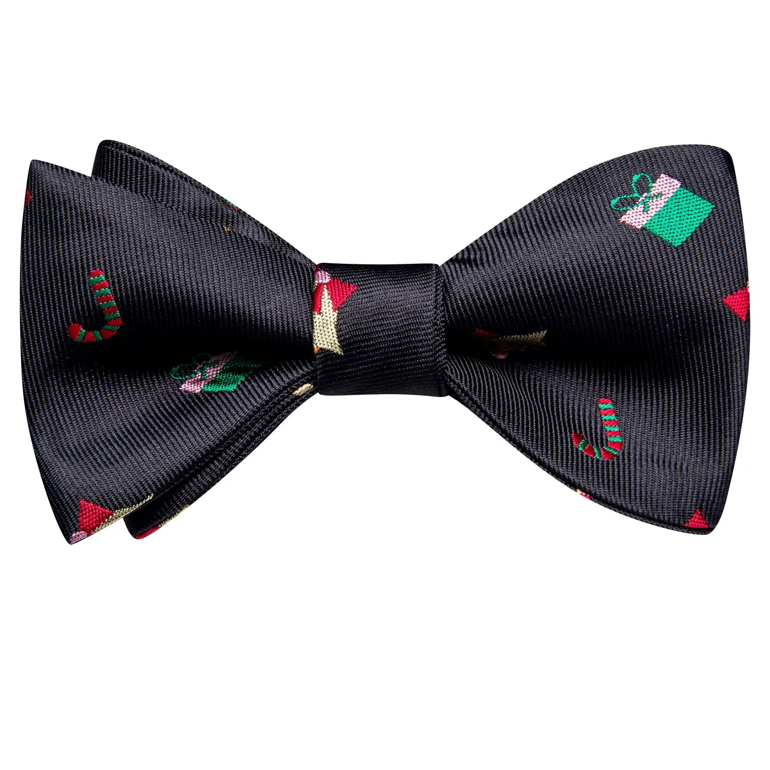 Hi-Tie Black Christmas Novelty Self-tied Bow Tie Hanky Cufflinks Set