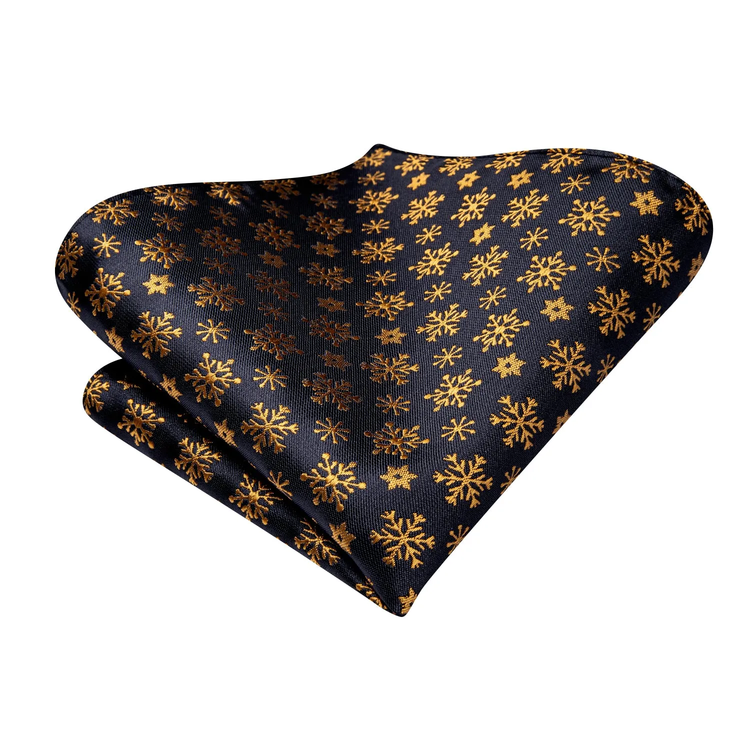 Hi-Tie Black Golden Christmas Snowflake Bow Tie Hanky Cufflinks Set