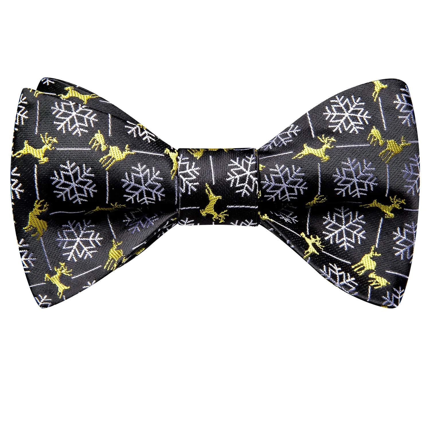 Hi-Tie Black White Christmas Snowflakes Mens Self-tied Bow Tie Set