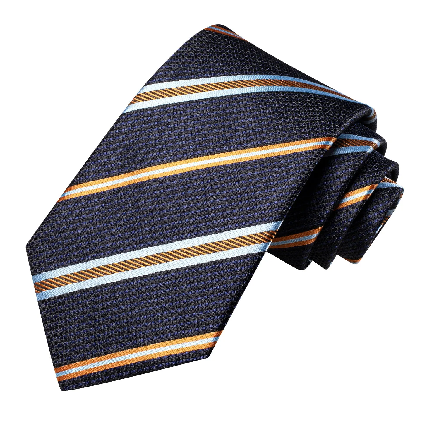 Hi-Tie Blue Yellow White Strip Silk Tie Pocket Square Cufflinks Set