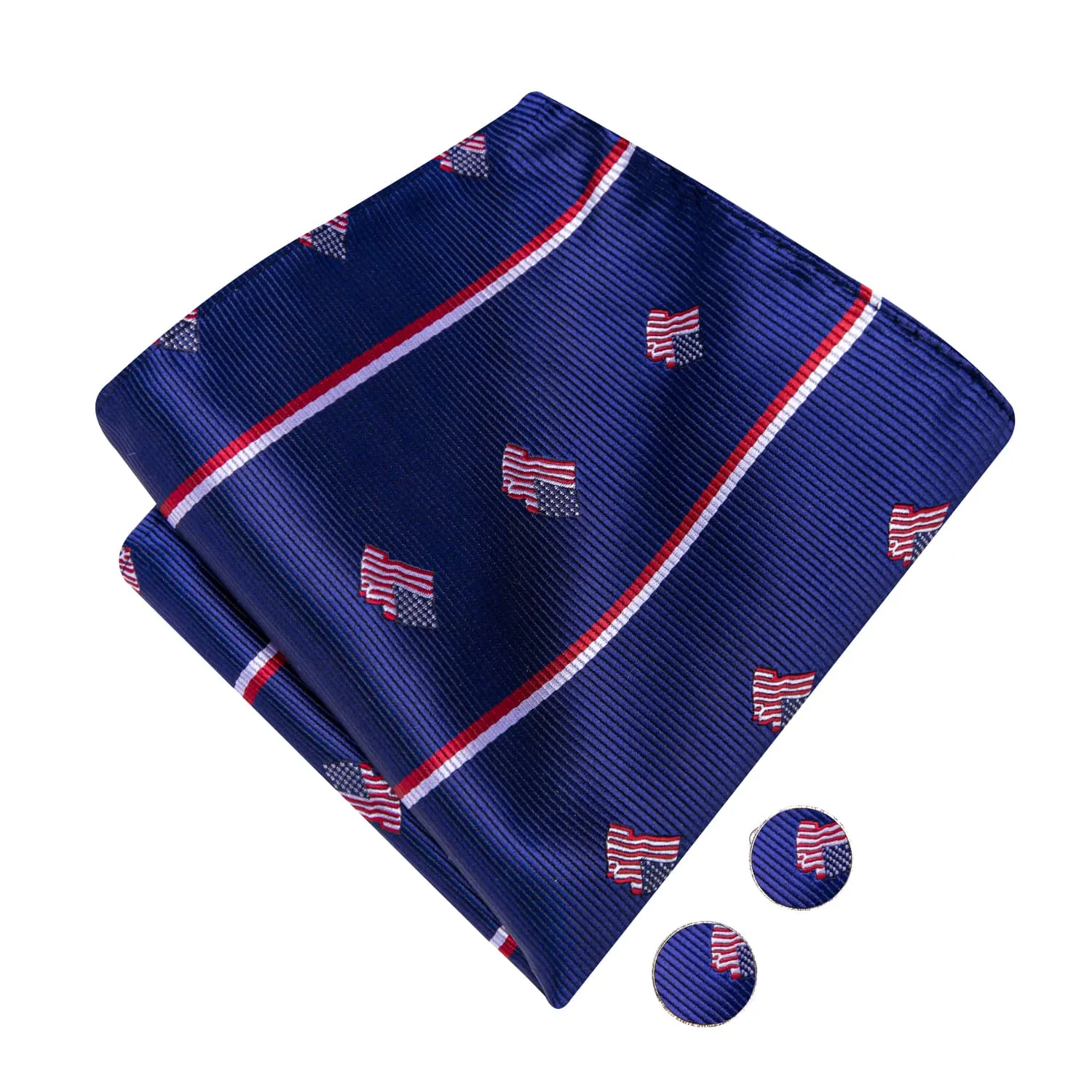 Hi-Tie Deep Blue Bowtie American Flag Pattern Tie Hanky Cufflinks Set