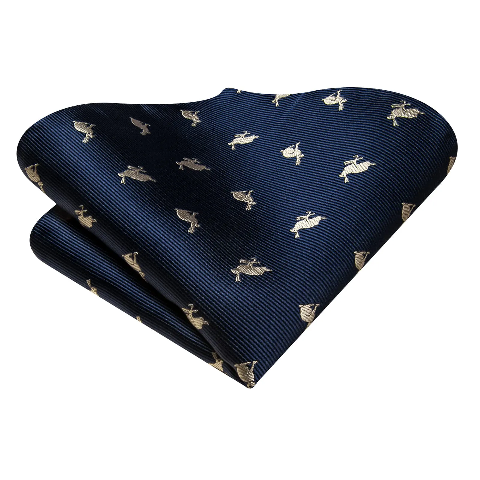 Hi-Tie Deep Blue Novelty Rabbits Pattern Silk Mens Tie Pocket Square Cufflinks Set