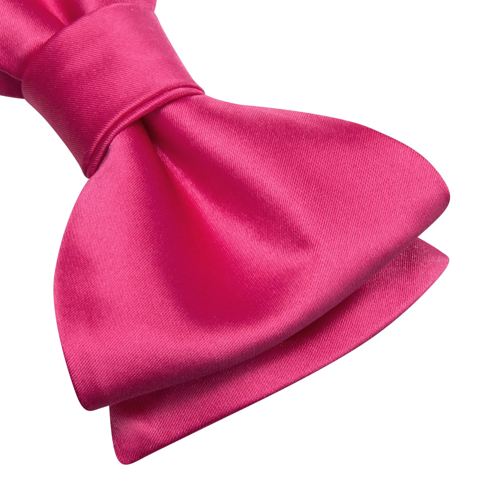 Hi-Tie Deep Pink Bowtie Solid Wedding Tie Hanky Cufflinks Set for Men