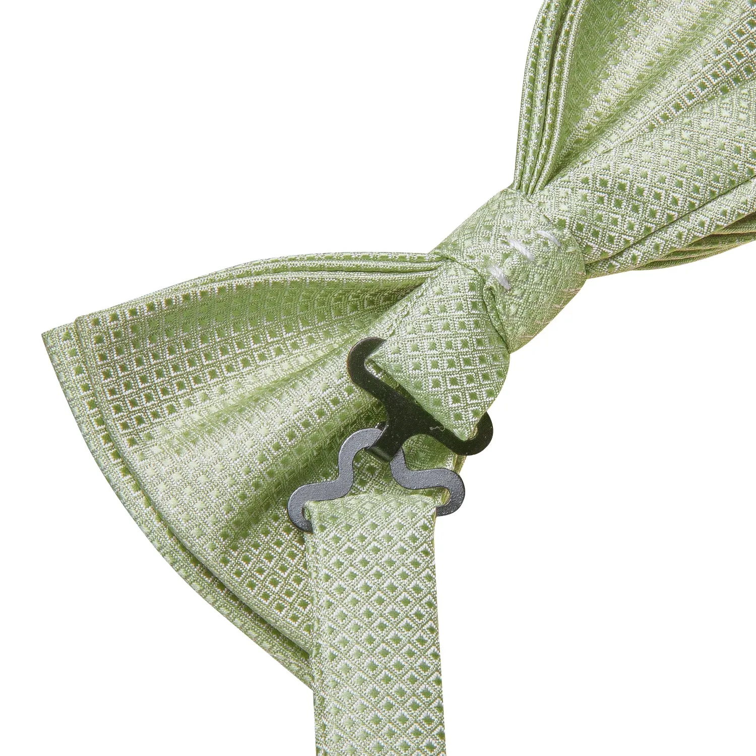 Hi-Tie Green Novelty Pre-tied Bow Tie Hanky Cufflinks Set