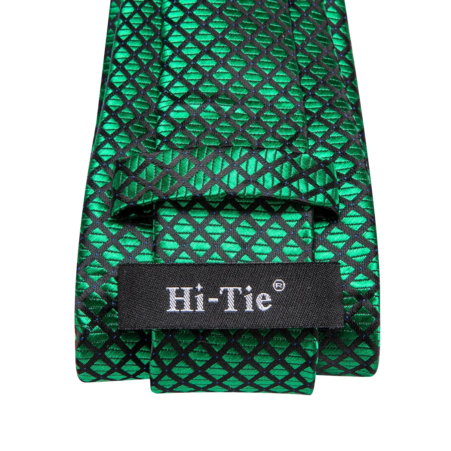 Hi-Tie Green Plaid 67 Inches Extra Long Tie Handkerchief Cufflinks Set